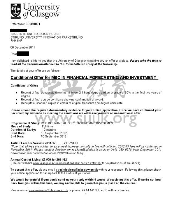 英国格拉斯哥大学金融预测和投资学硕士