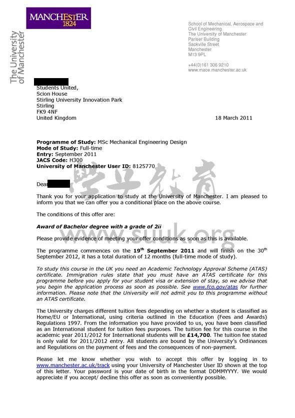 英国曼彻斯特大学机械工程设计学硕士
