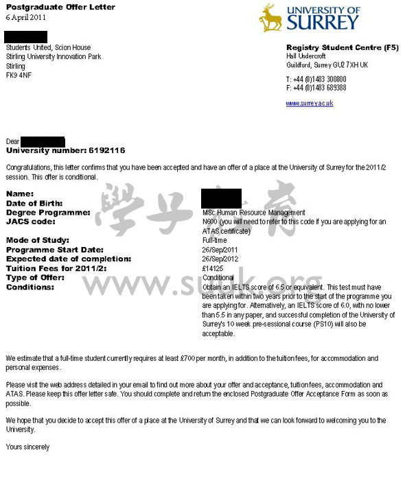 英国萨里大学人力资源管理学硕士