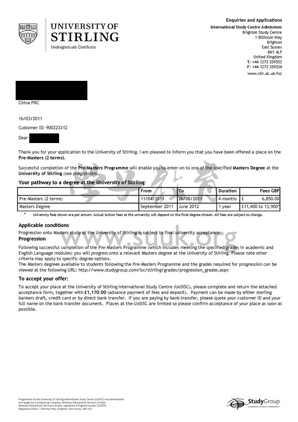 英国斯特林大学硕士预科