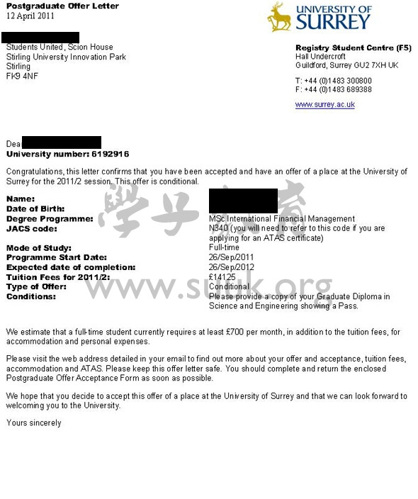 英国萨里大学国际金融管理学硕士