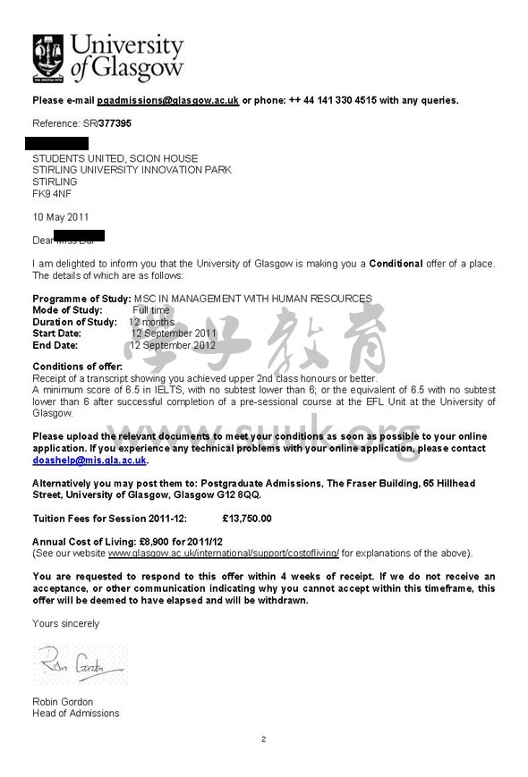 英国格拉斯哥大学管理和人力资源学硕士