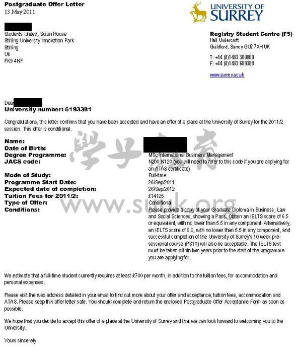 英国萨里大学国际商务管理学硕士