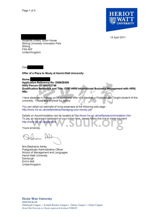 英国赫瑞瓦特大学国际商务管理和人力资源管理学硕士