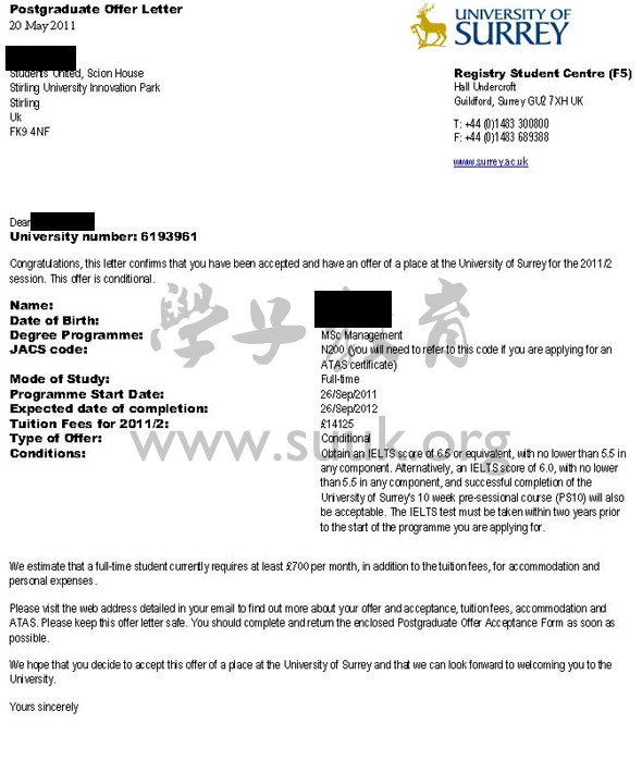 英国萨里大学管理学硕士