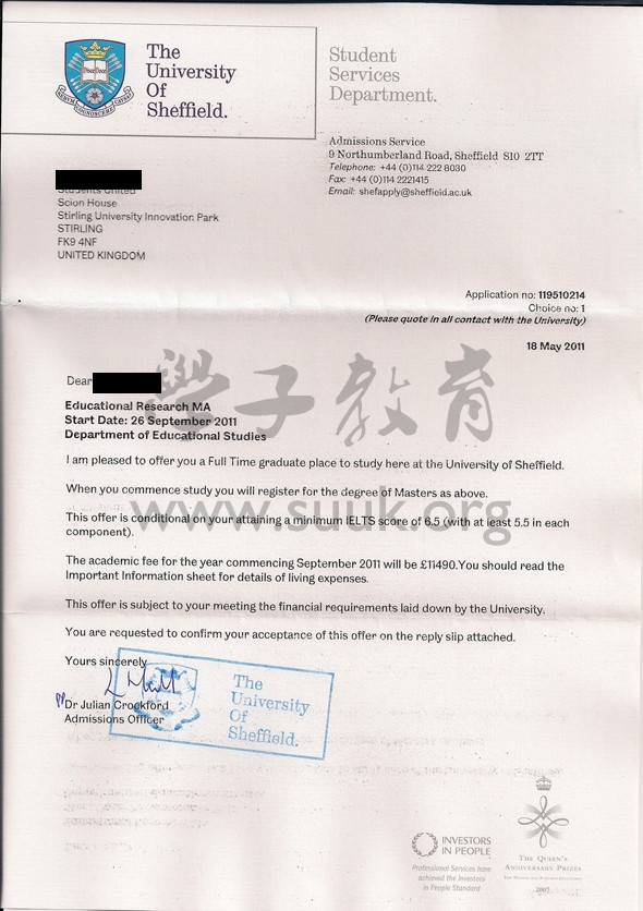 英国谢菲尔德大学教育研究学硕士