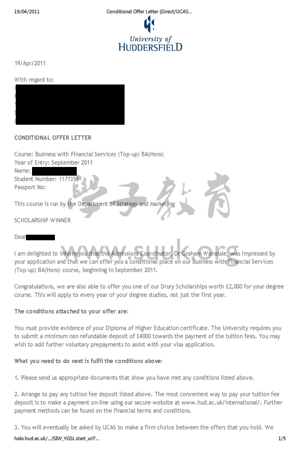 英国哈德斯菲尔德大学商务和金融服务学本科大三