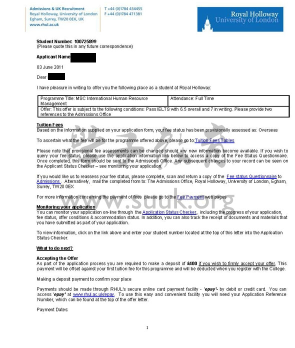 英国伦敦大学皇家霍洛威国际人力资源管理学硕士