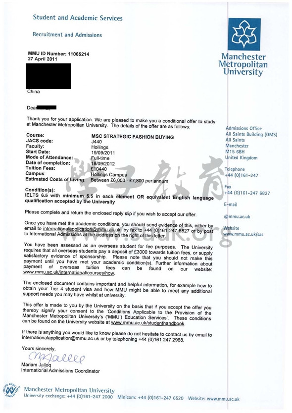 英国曼彻斯特城市大学战略时装采购学硕士