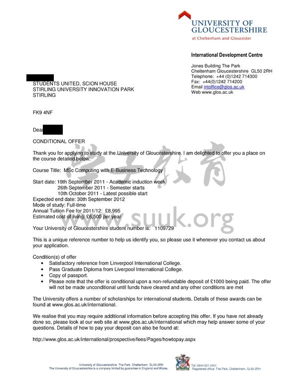 英国格洛斯特大学计算机与电子商务技术学硕士