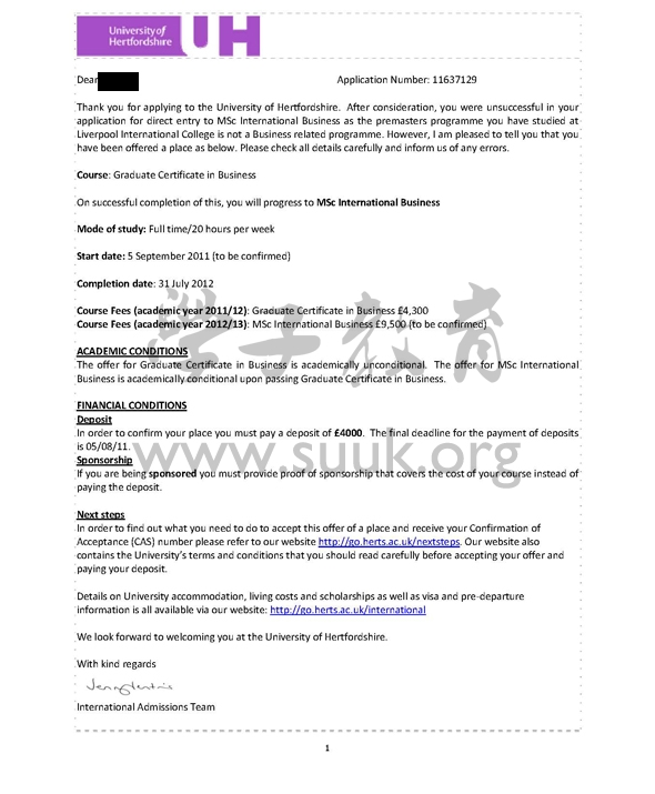 英国赫特福德大学商务学预科+国际商务学硕士