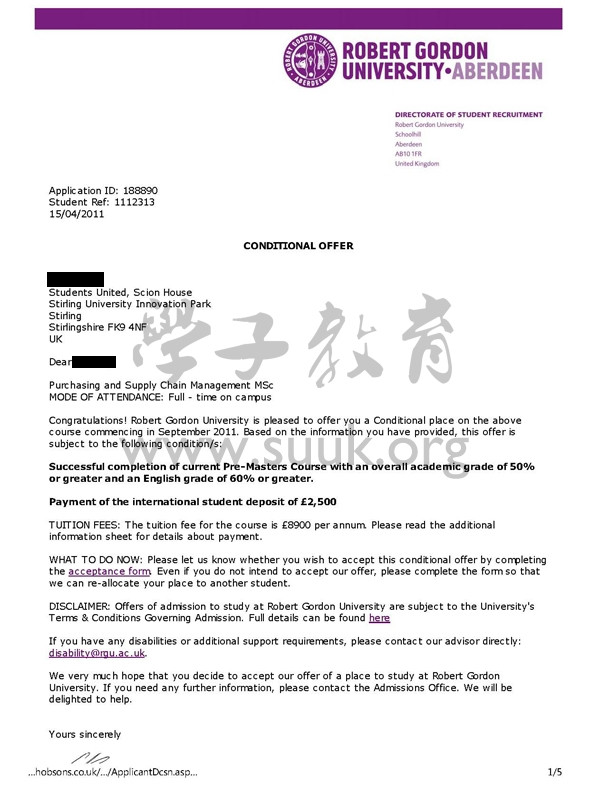 英国罗伯特戈登大学采购和供应链管理学硕士