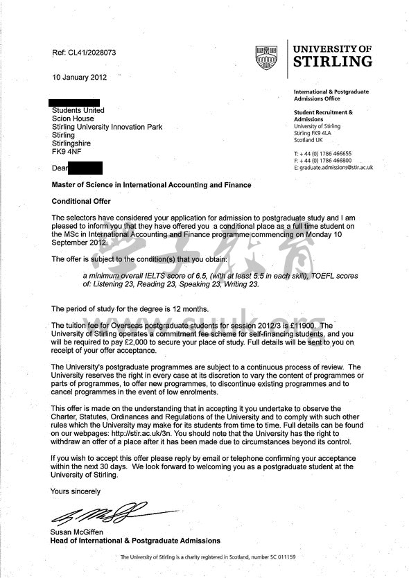 英国斯特林大学国际会计和金融学硕士