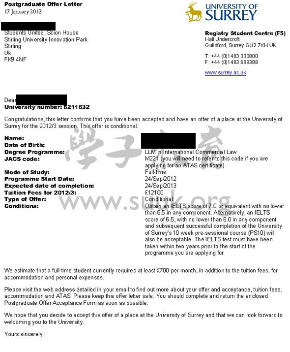 英国萨里大学国际商业法学硕士