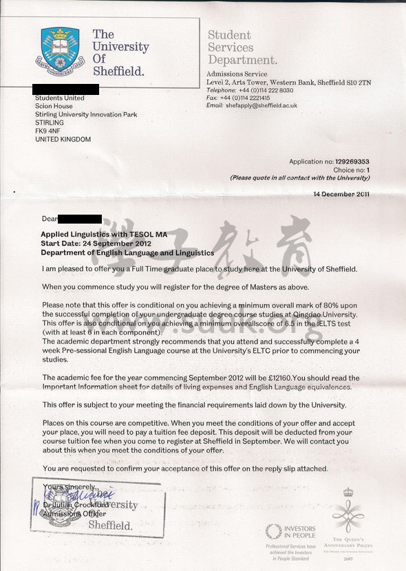 英国谢菲尔德大学应用语言学和英语教学硕士
