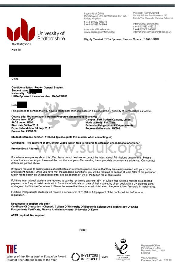 英国贝德福德大学国际人力资源管理学硕士