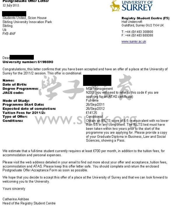 英国萨里大学管理学硕士