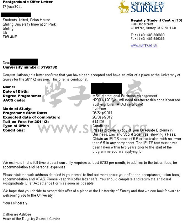 英国萨里大学国际商务管理学硕士