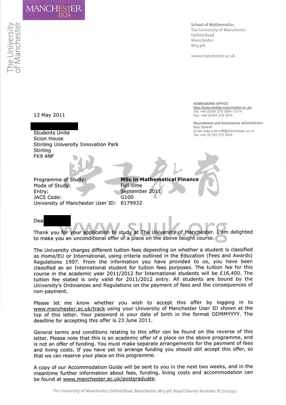 英国曼彻斯特大学数学金融学硕士