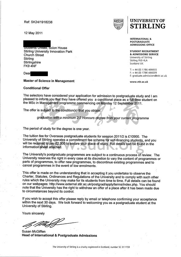 英国斯特林大学管理学硕士