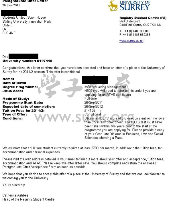 英国萨里大学市场管理学硕士