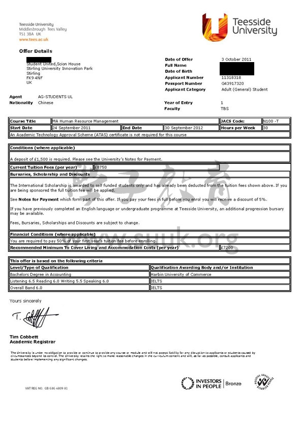 英国提赛德大学人力资源管理学硕士