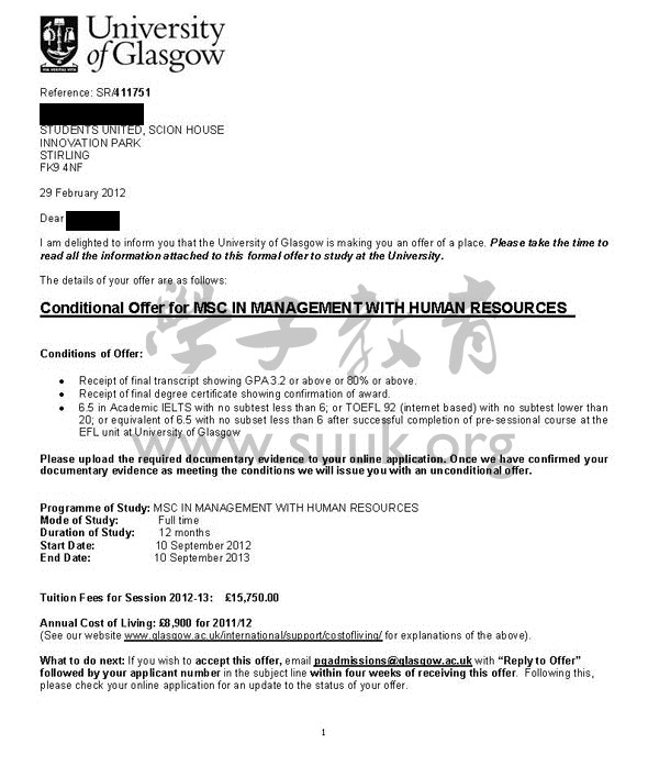 英国格拉斯哥大学管理与人力资源学硕士