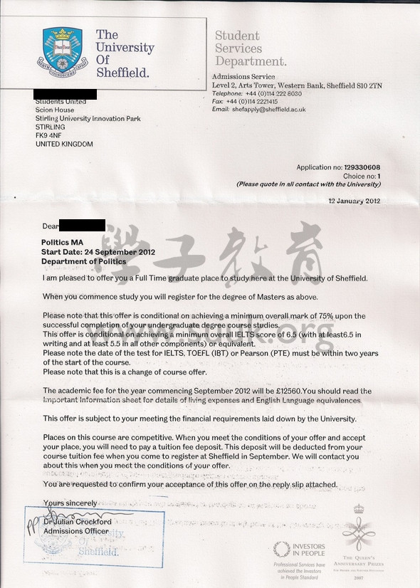 英国谢菲尔德大学政治学硕士