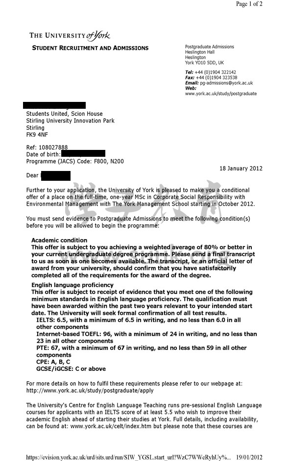 英国约克大学企业社会责任与环境管理学硕士