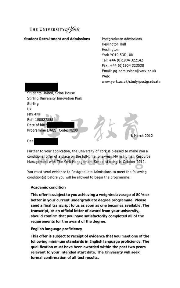 英国约克大学人力资源管理学硕士