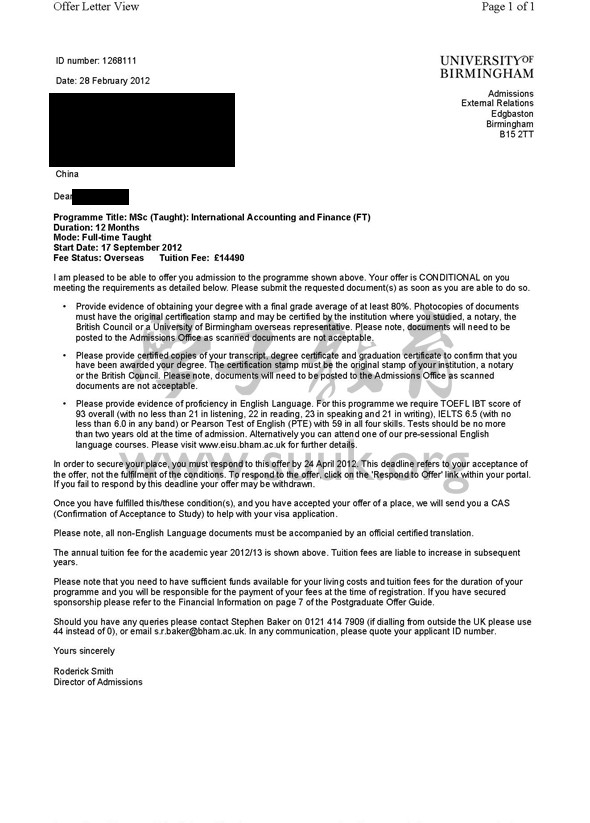 英国伯明翰大学国际会计和金融学硕士
