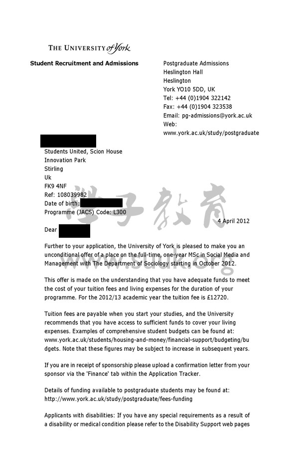 英国约克大学社会传媒和管理学硕士