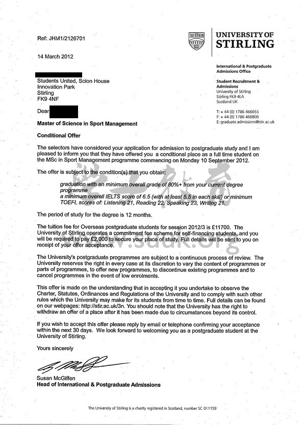 英国斯特林大学体育管理学硕士