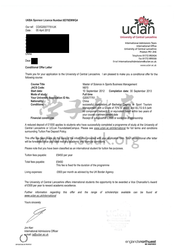 英国中央兰开夏大学体育商务管理学硕士