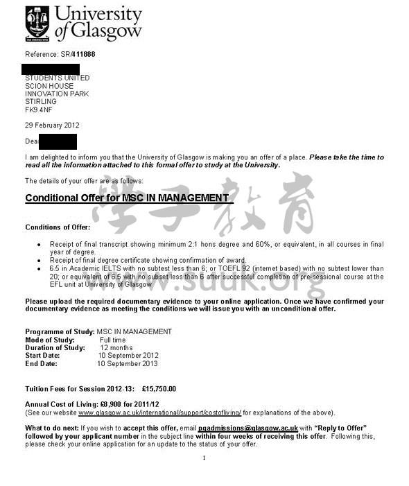 英国格拉斯哥大学管理学硕士