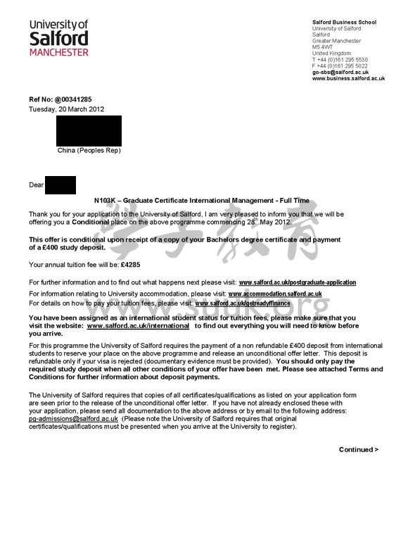 英国索尔福德大学国际管理学硕士预科