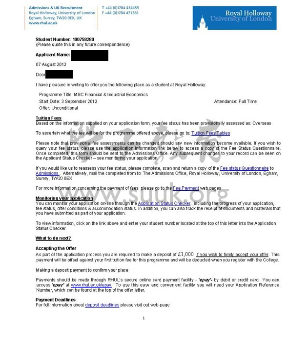 英国皇家霍洛威伦敦大学金融与工业经济学硕士