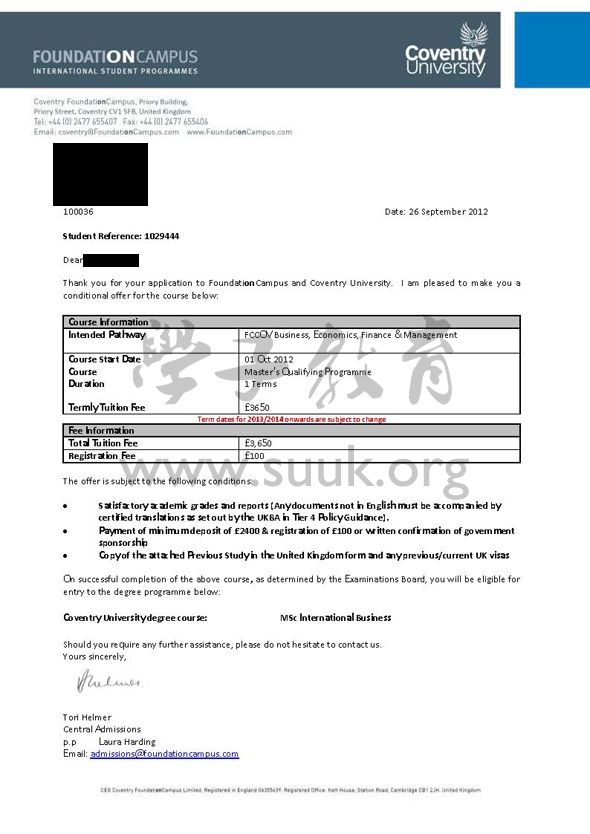 英国考文垂大学硕士预科