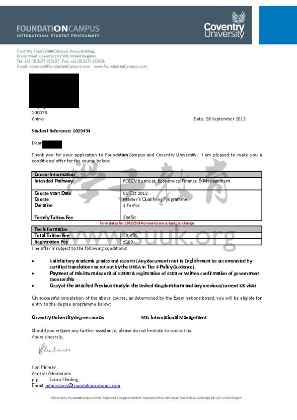英国考文垂大学硕士预科