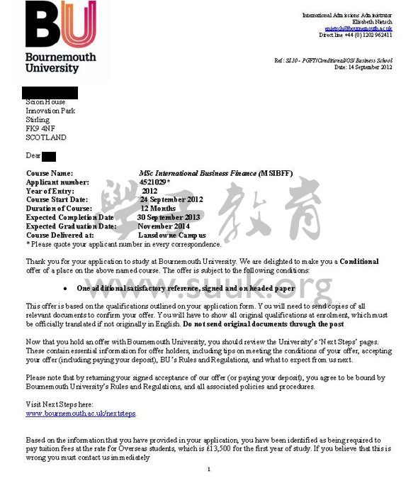 英国伯恩茅斯大学国际商务金融学硕士