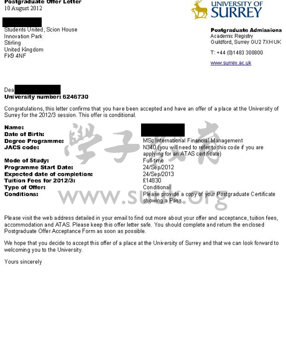 英国萨里大学国际金融管理学硕士