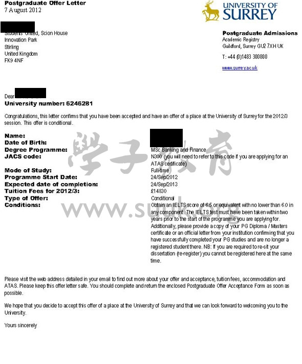 英国萨里大学银行和金融学硕士