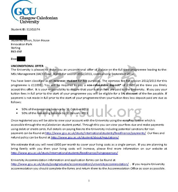 英国格拉斯哥喀里多尼亚大学管理学硕士