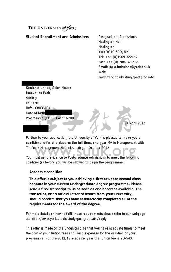 英国约克大学管理学硕士