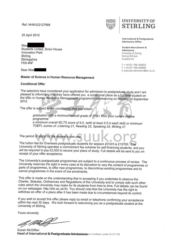 英国斯特林大学人力资源管理学硕士