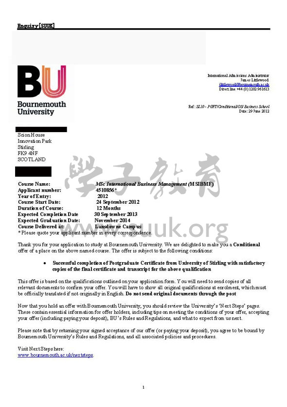 英国伯恩茅斯大学国际商务管理学硕士