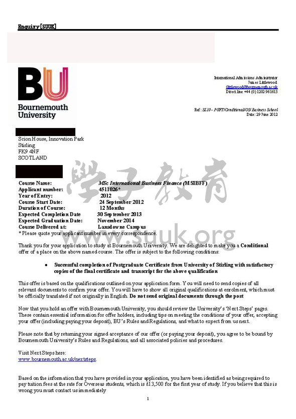 英国伯恩茅斯大学国际商务金融硕士