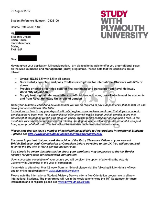 英国普利茅斯大学商务和管理学硕士
