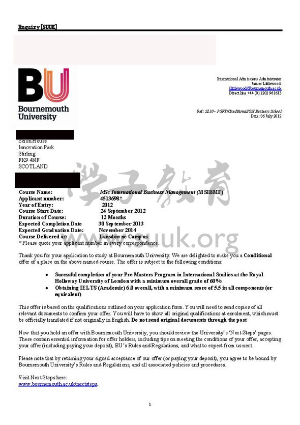 英国伯恩茅斯大学国际商务管理学硕士