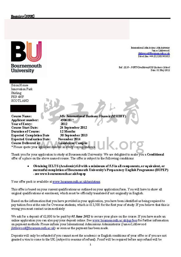 英国伯恩茅斯大学国际商务金融学硕士
